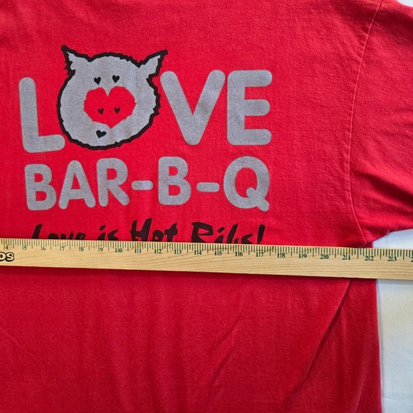 Love BBQ T Shirt Hanes Beefy T Adult XL Red Graphic Tee Love is Hot Ribs Cookout - Picture 3 of 10